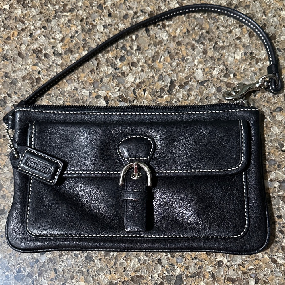 Coach Black Leather Buckle Wristlet